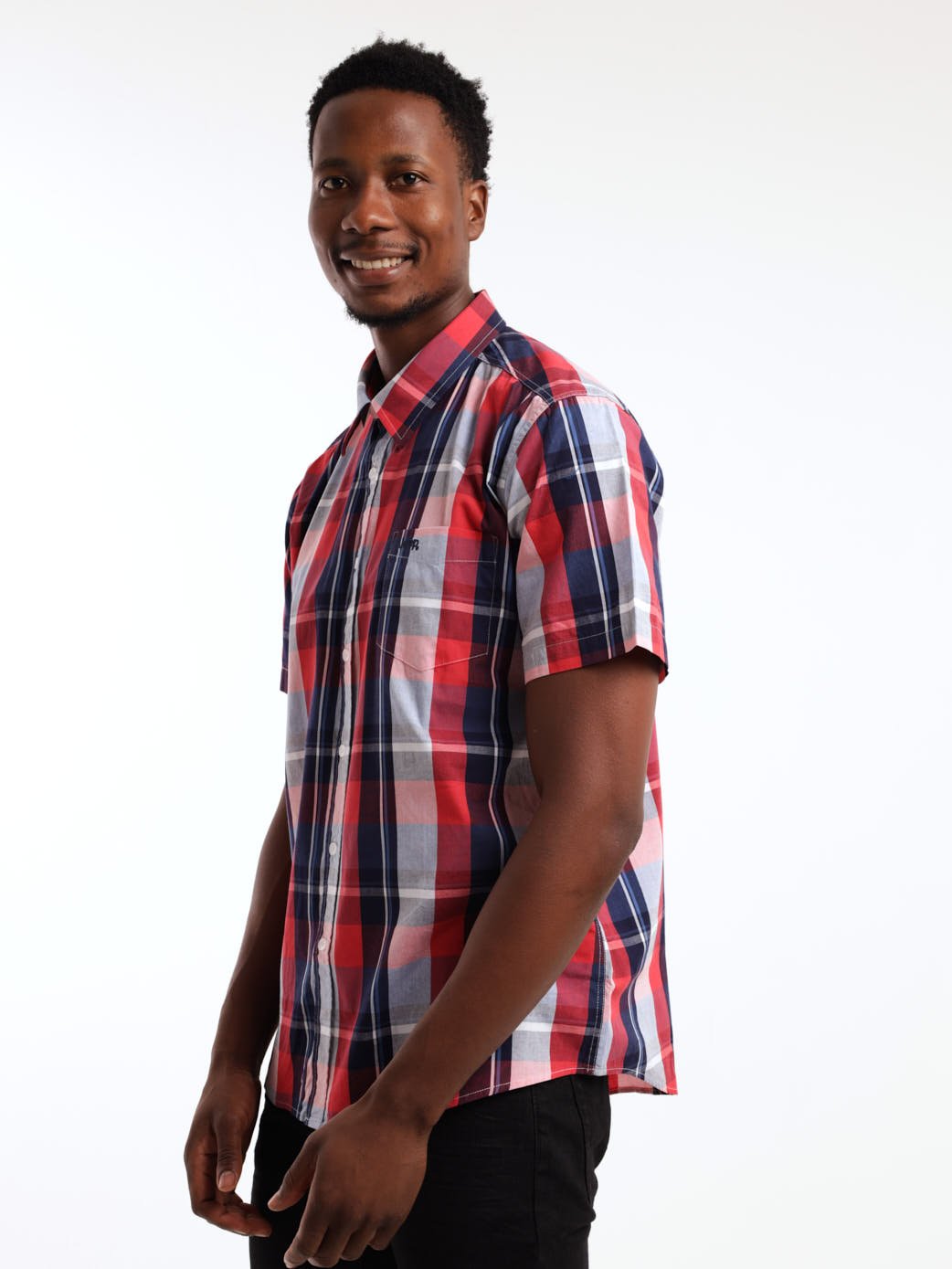 Men's Short Sleeve Check Shirt - Red
