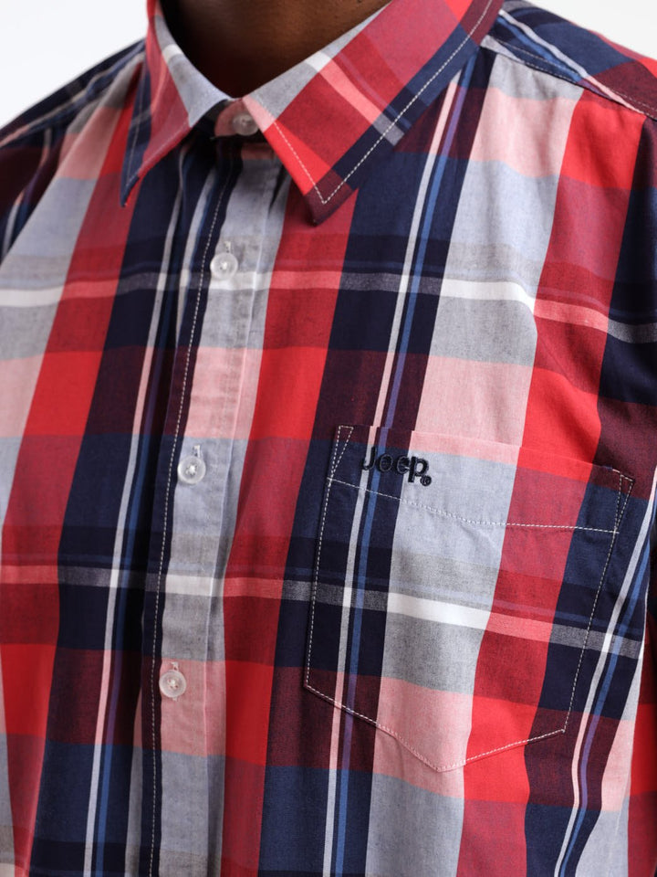 Men's Short Sleeve Check Shirt - Red