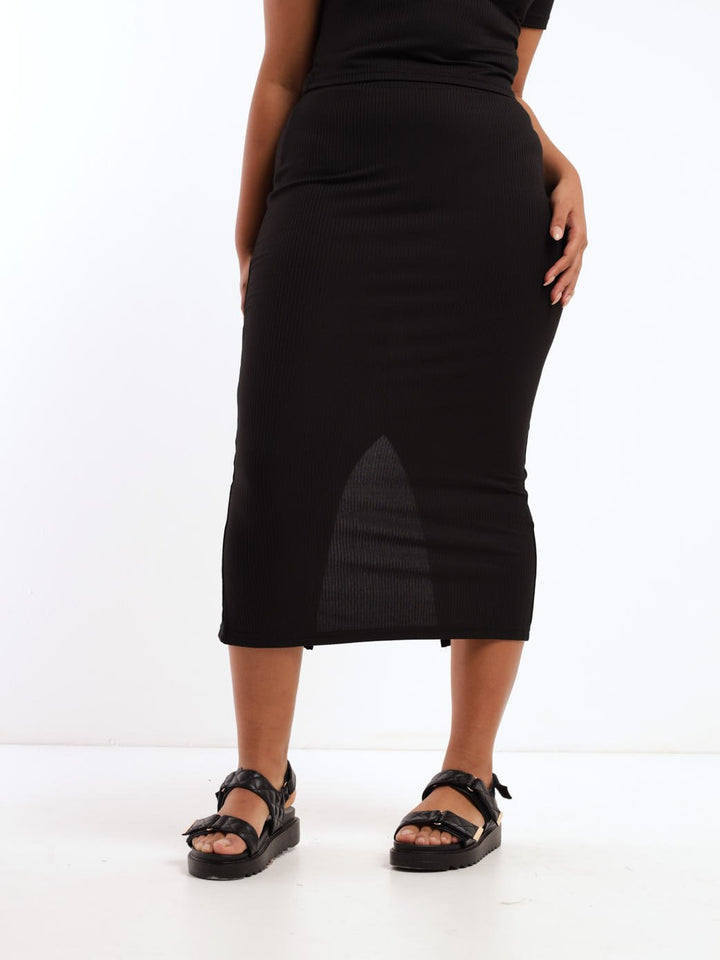 Ladies Ribbed Tube Skirt - Black