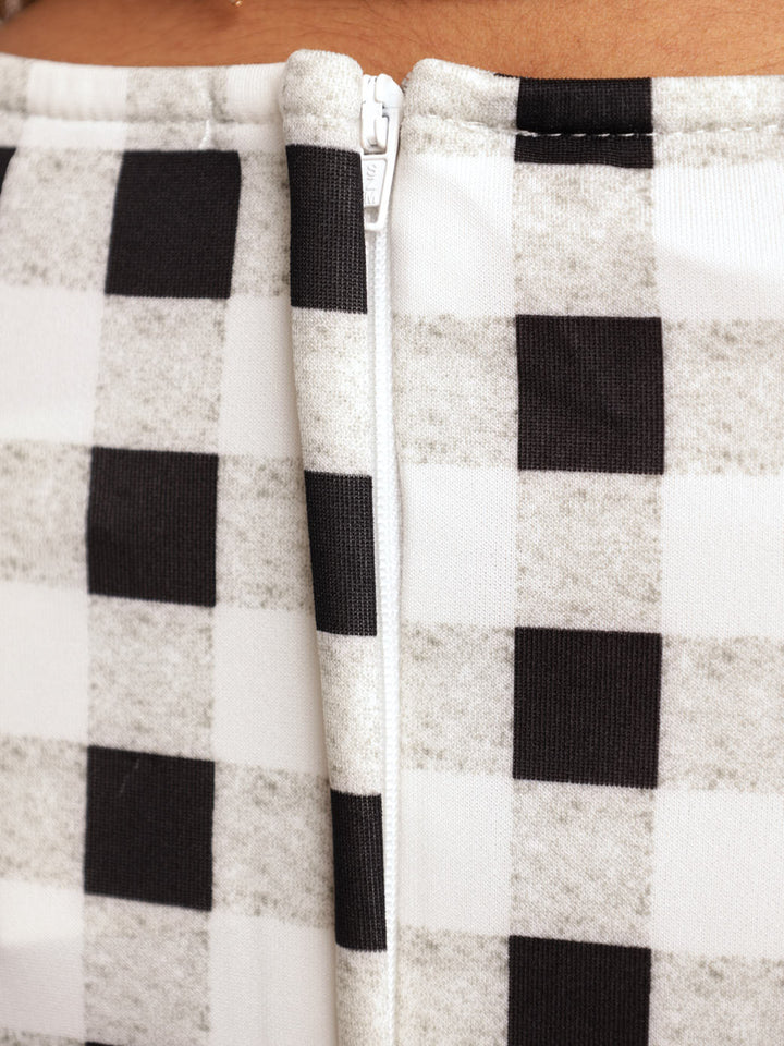 Ladies Kimono Sleeve Check Midi Dress - Black/White