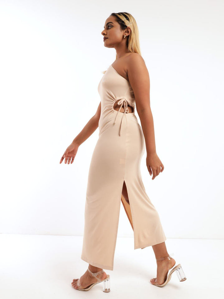 Ladies One-Arm Tube Maxi Dress - Stone