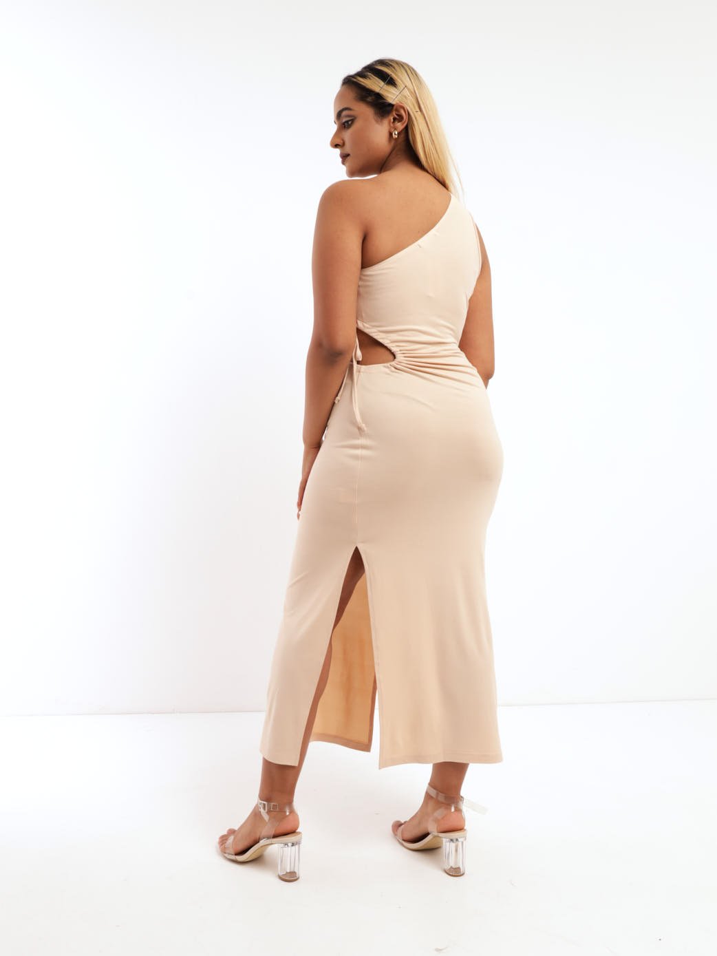 Ladies One-Arm Tube Maxi Dress - Stone