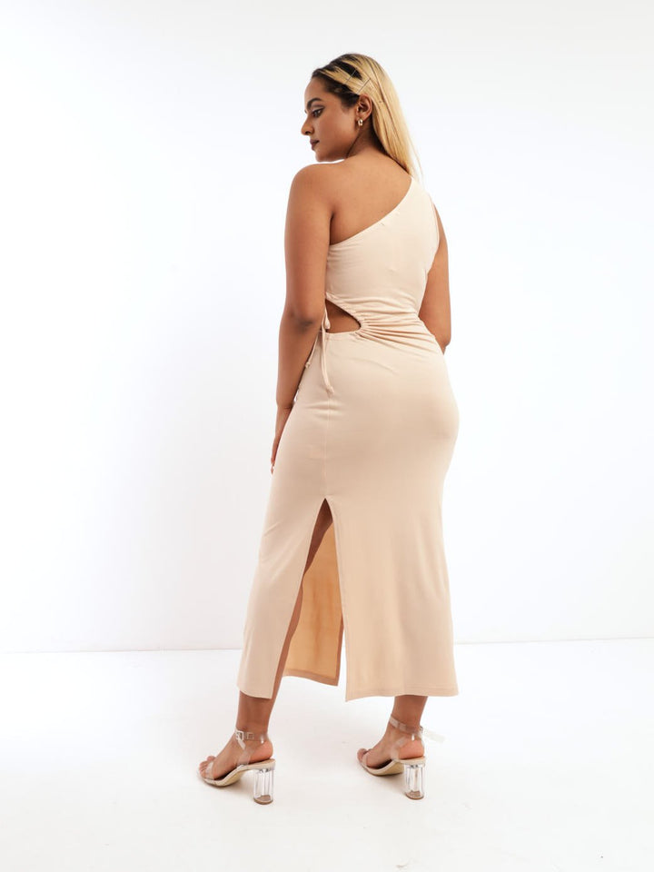 Ladies One-Arm Tube Maxi Dress - Stone
