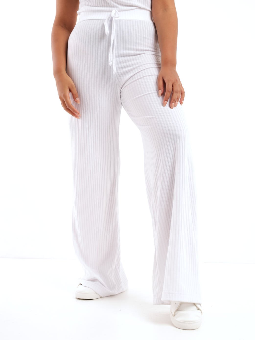 Ladies Wide Rib Wide Leg Pant - White