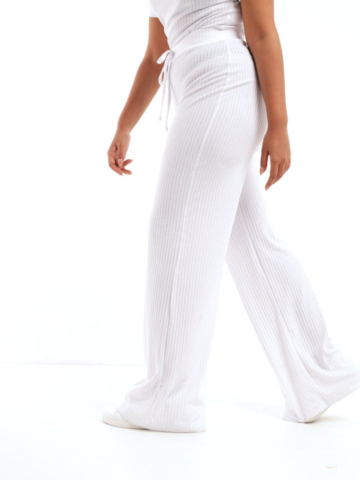 Ladies Wide Rib Wide Leg Pant - White