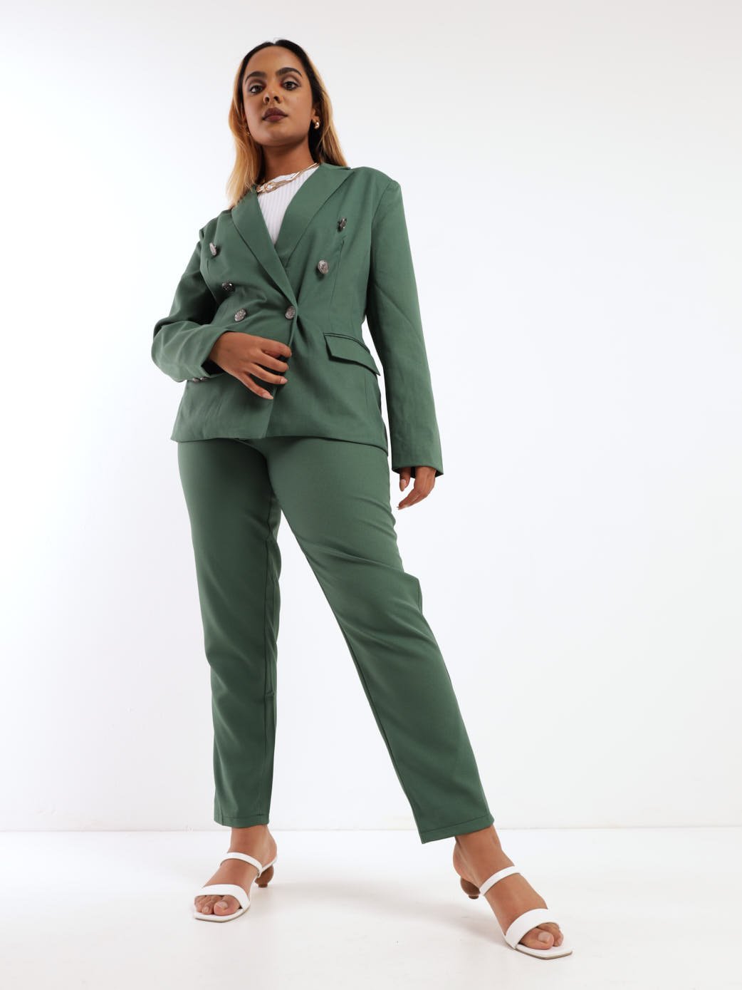 Ladies Double Breasted Blazer - Forest Green