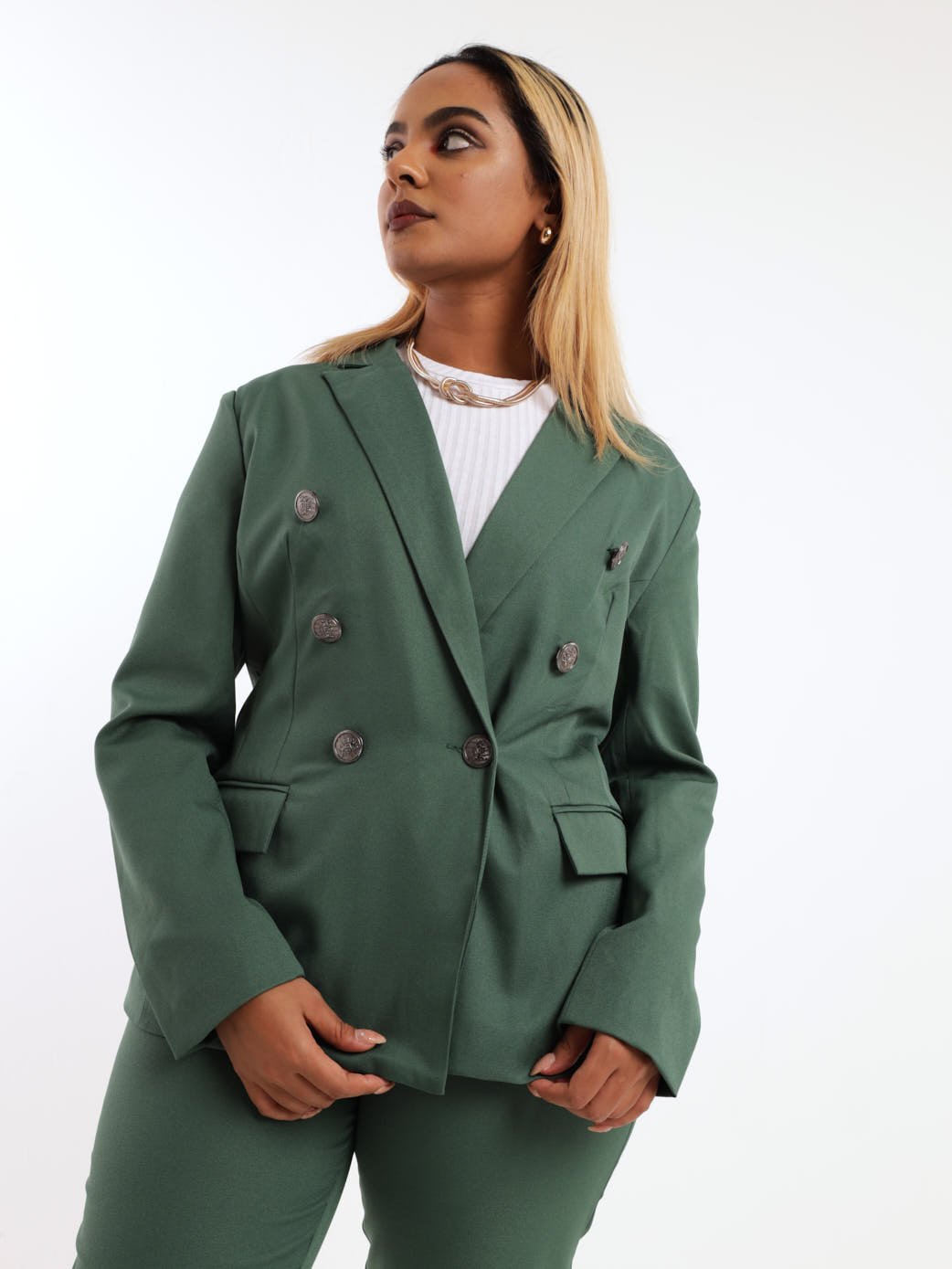 Ladies Double Breasted Blazer - Forest Green