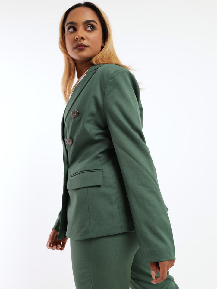 Ladies Double Breasted Blazer - Forest Green