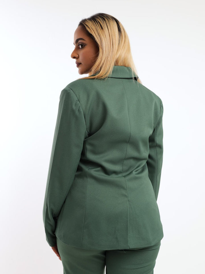 Ladies Double Breasted Blazer - Forest Green