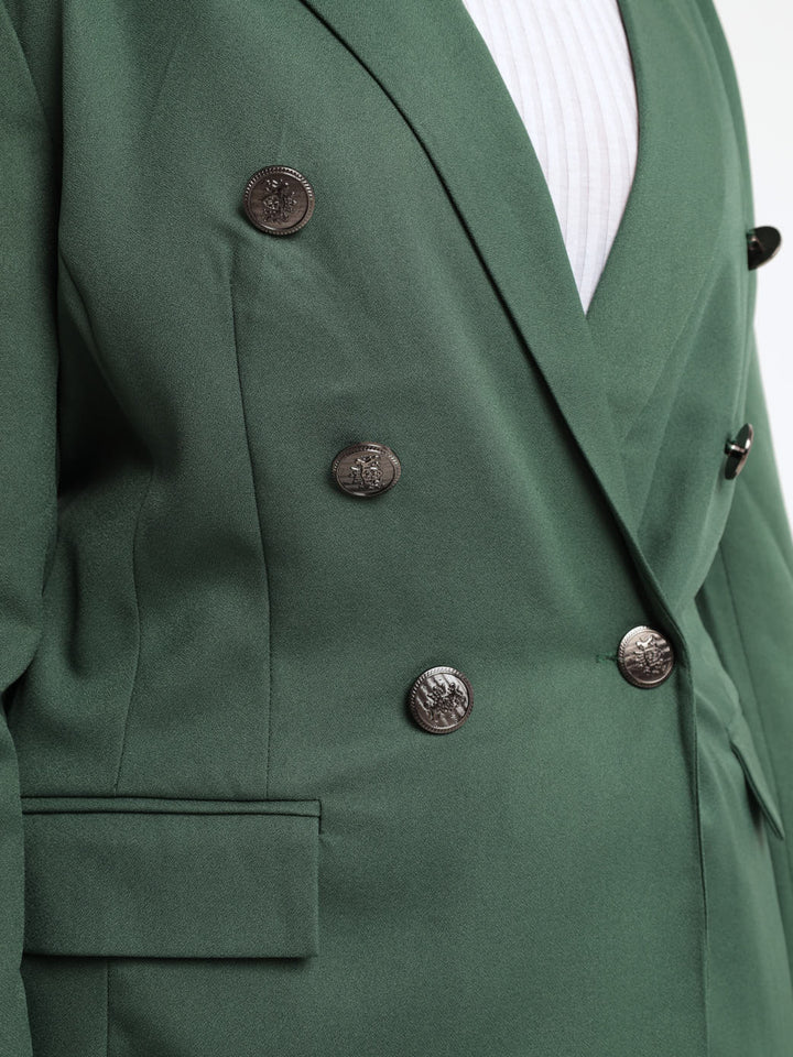 Ladies Double Breasted Blazer - Forest Green