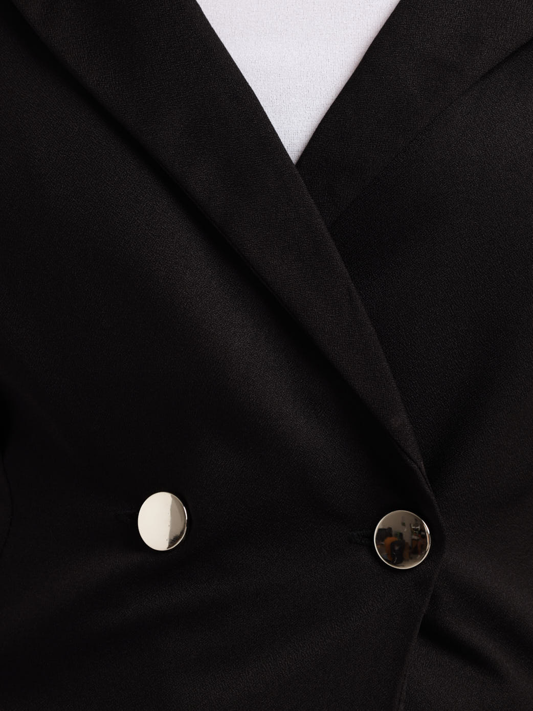 Ladies Double Breasted Pleat Detail Blazer - Black