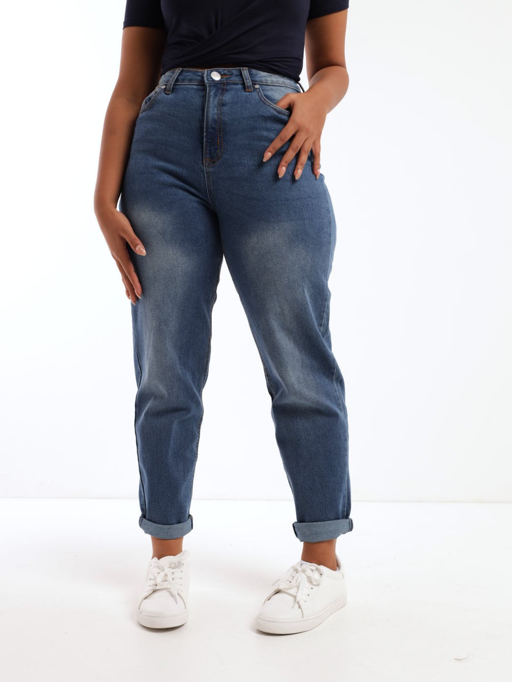 Ladies Stonewash Stretch Denim Mom Jean