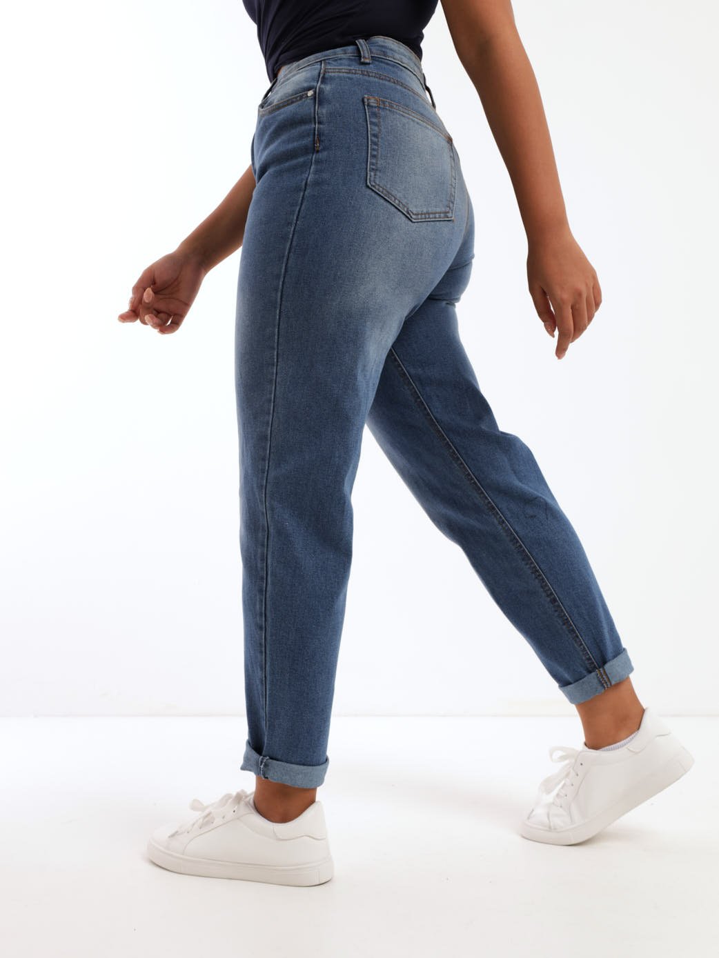 Ladies Stonewash Stretch Denim Mom Jean