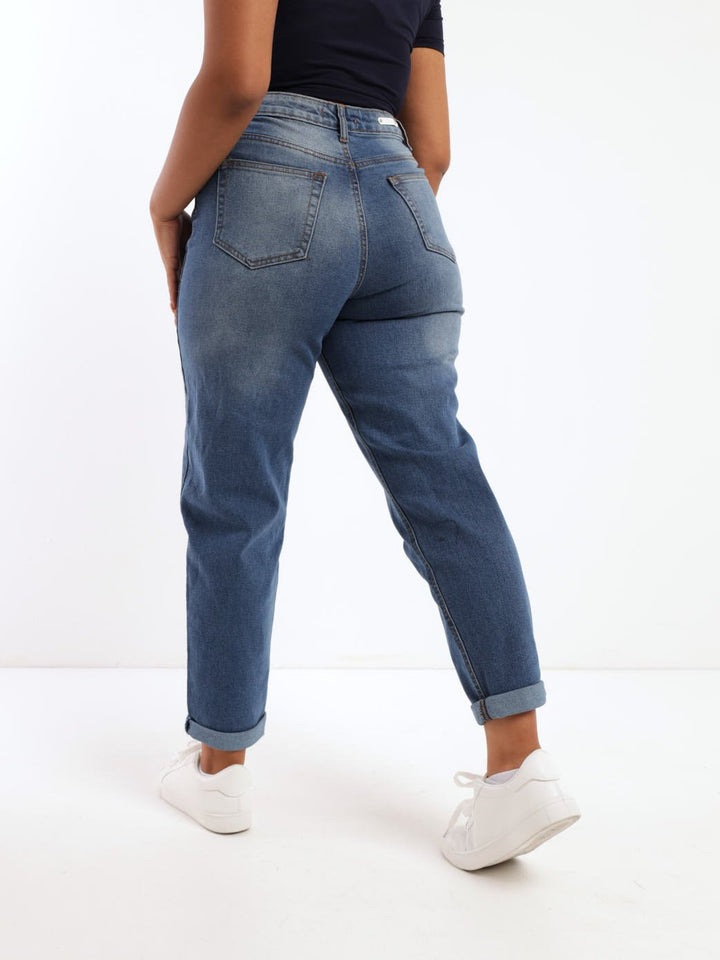 Ladies Stonewash Stretch Denim Mom Jean