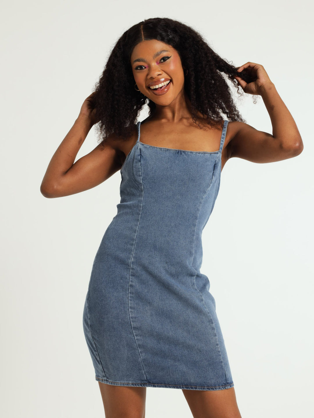 Panelled Pini Denim Dress - Mid Blue