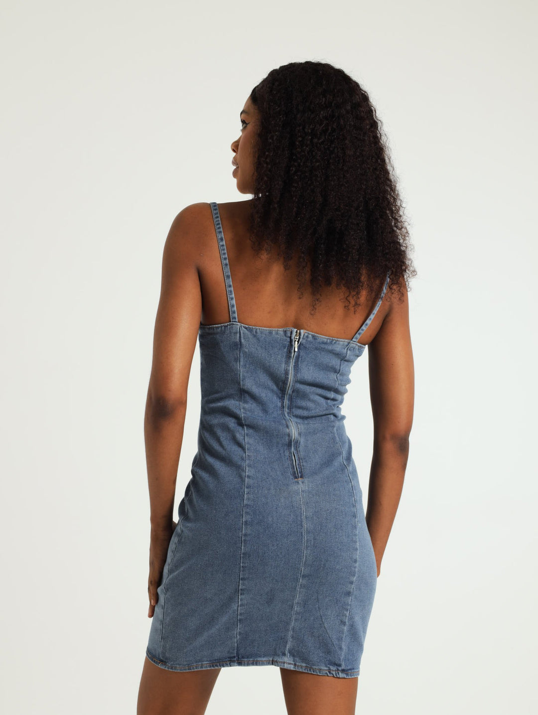 Panelled Pini Denim Dress - Mid Blue