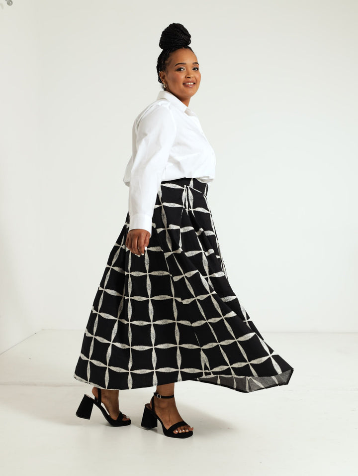 Flare Poplin Skirt - Black/Cream