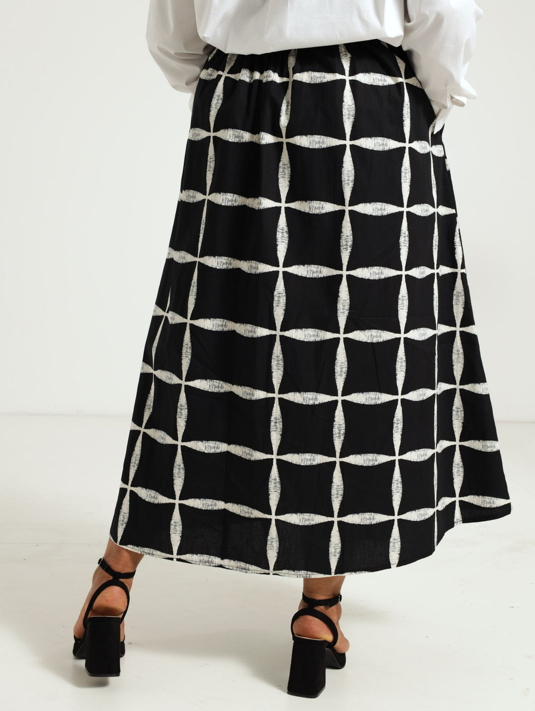 Flare Poplin Skirt - Black/Cream