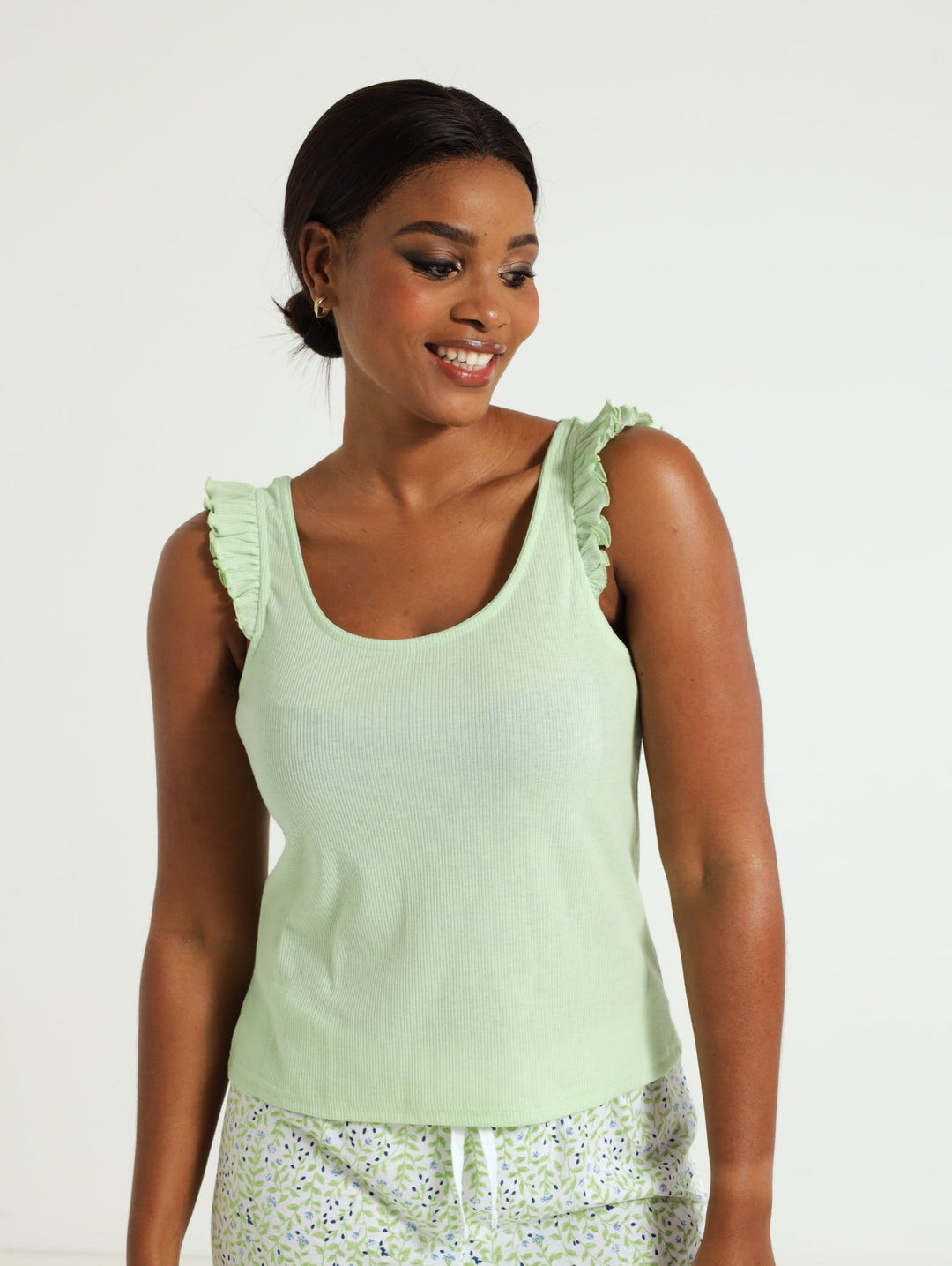 Sleeveless Frill Detail Tank Top - Teal