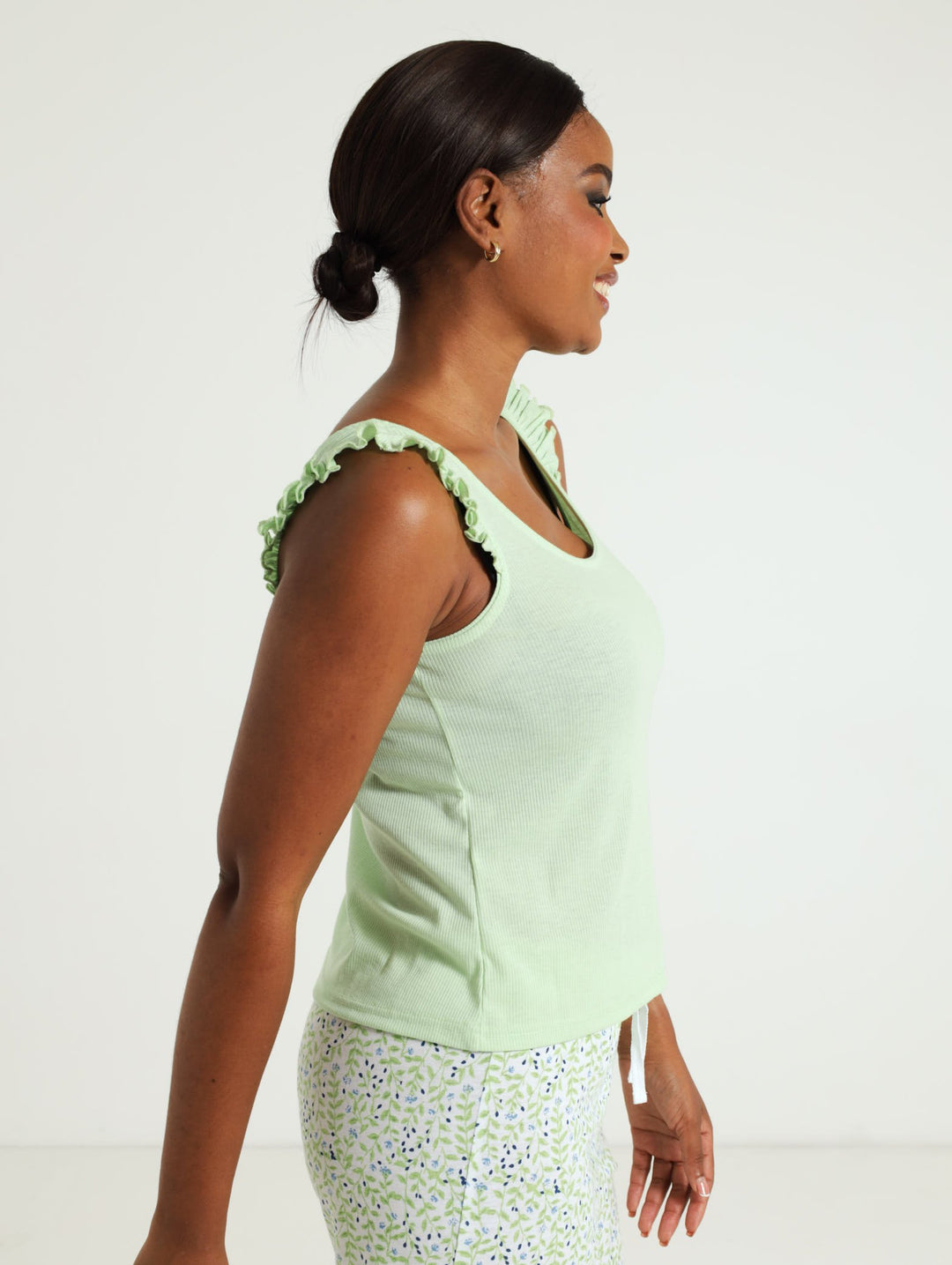 Sleeveless Frill Detail Tank Top - Teal