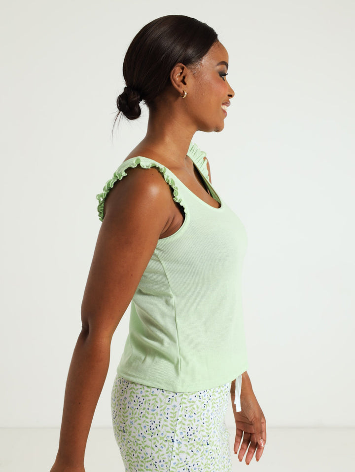 Sleeveless Frill Detail Tank Top - Teal