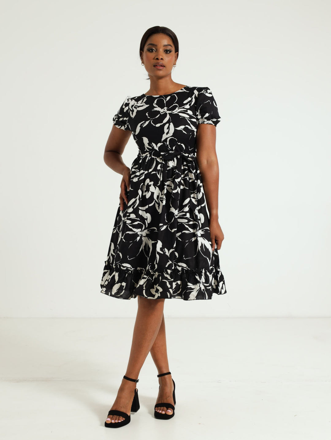 50'S Poplin Tea Dress - Black/White