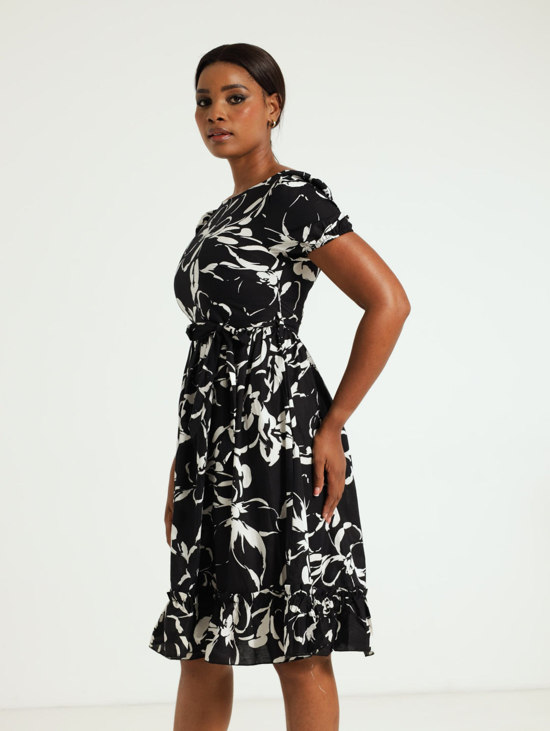 50'S Poplin Tea Dress - Black/White