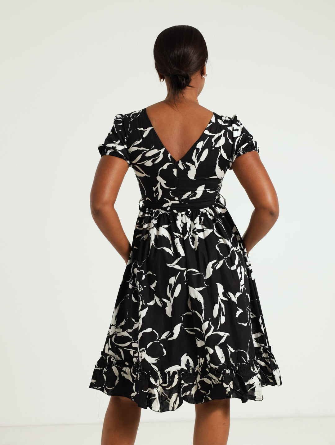 50'S Poplin Tea Dress - Black/White