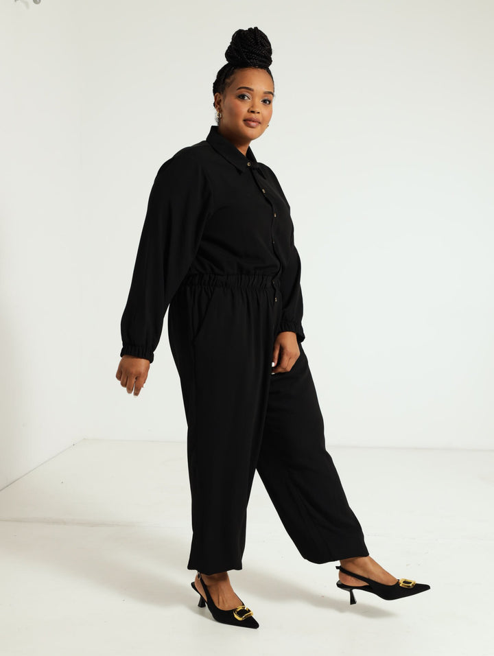 Long Sleeve Ultility Jumpsuit - Black