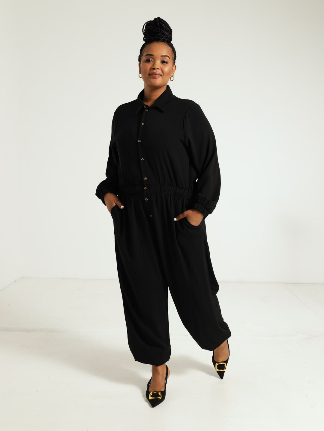 Long Sleeve Ultility Jumpsuit - Black
