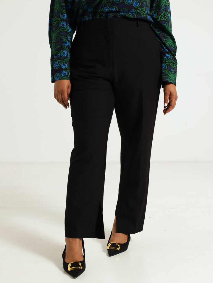 Straight Leg With Side Slit Pants - Black