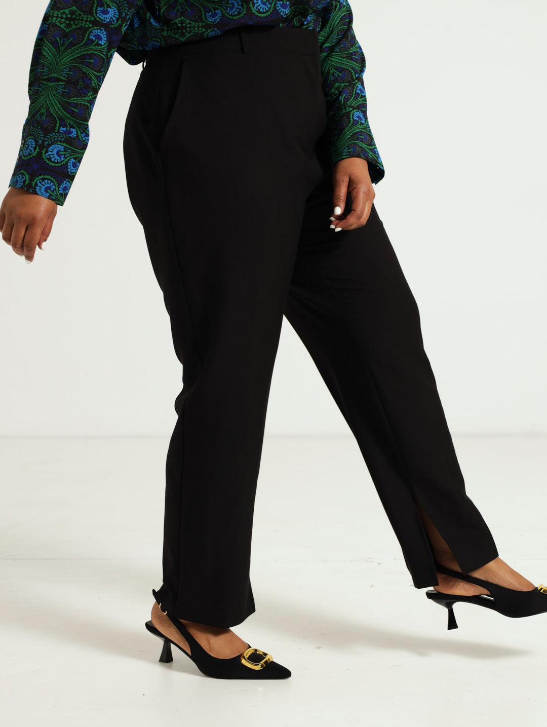 Straight Leg With Side Slit Pants - Black