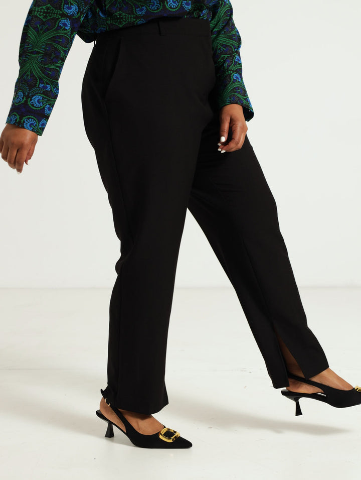 Straight Leg With Side Slit Pants - Black