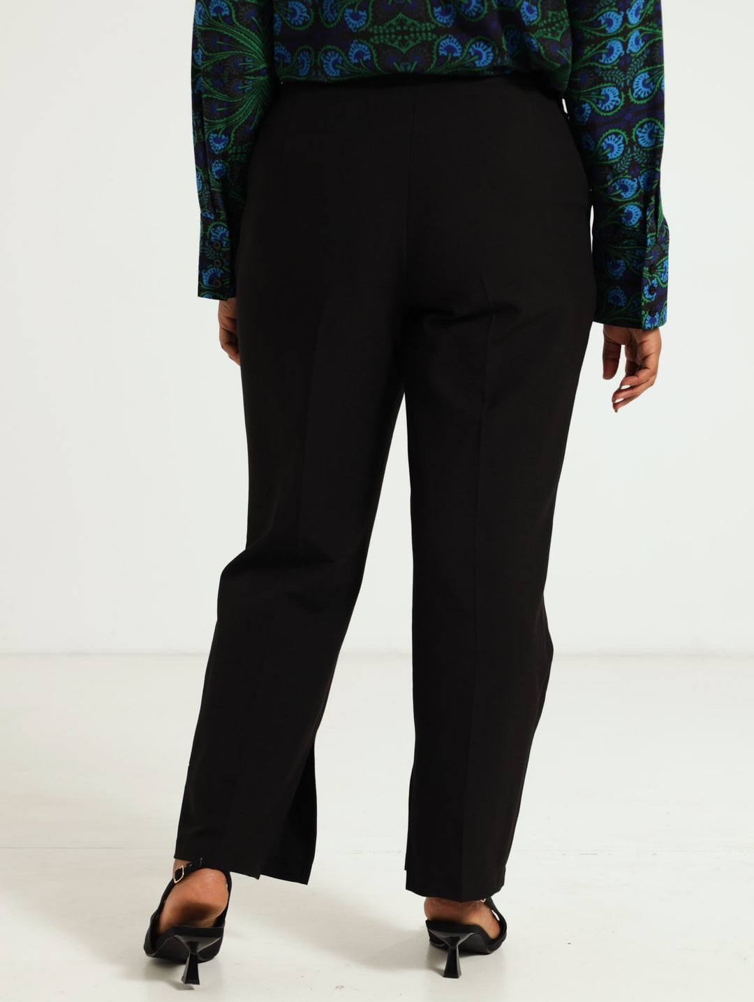 Straight Leg With Side Slit Pants - Black