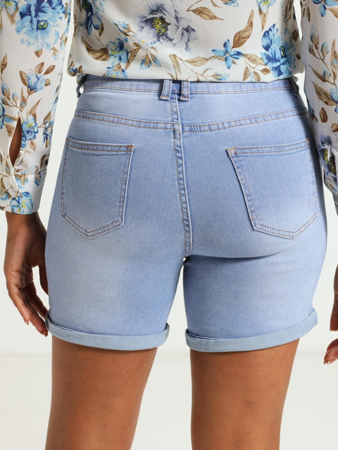 Curvy Fit Skinny Leg Mid Thigh Shorts - Periwinkle