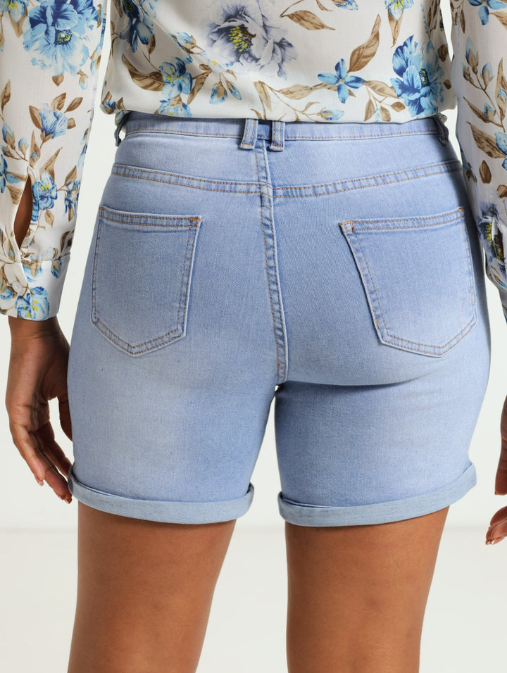 Curvy Fit Skinny Leg Mid Thigh Shorts - Periwinkle