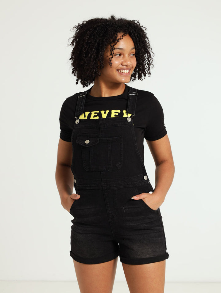 Girls Denim Dungaree - Black