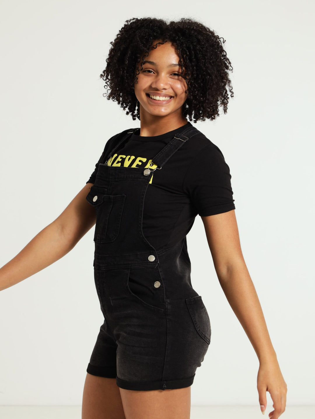 Girls Denim Dungaree - Black