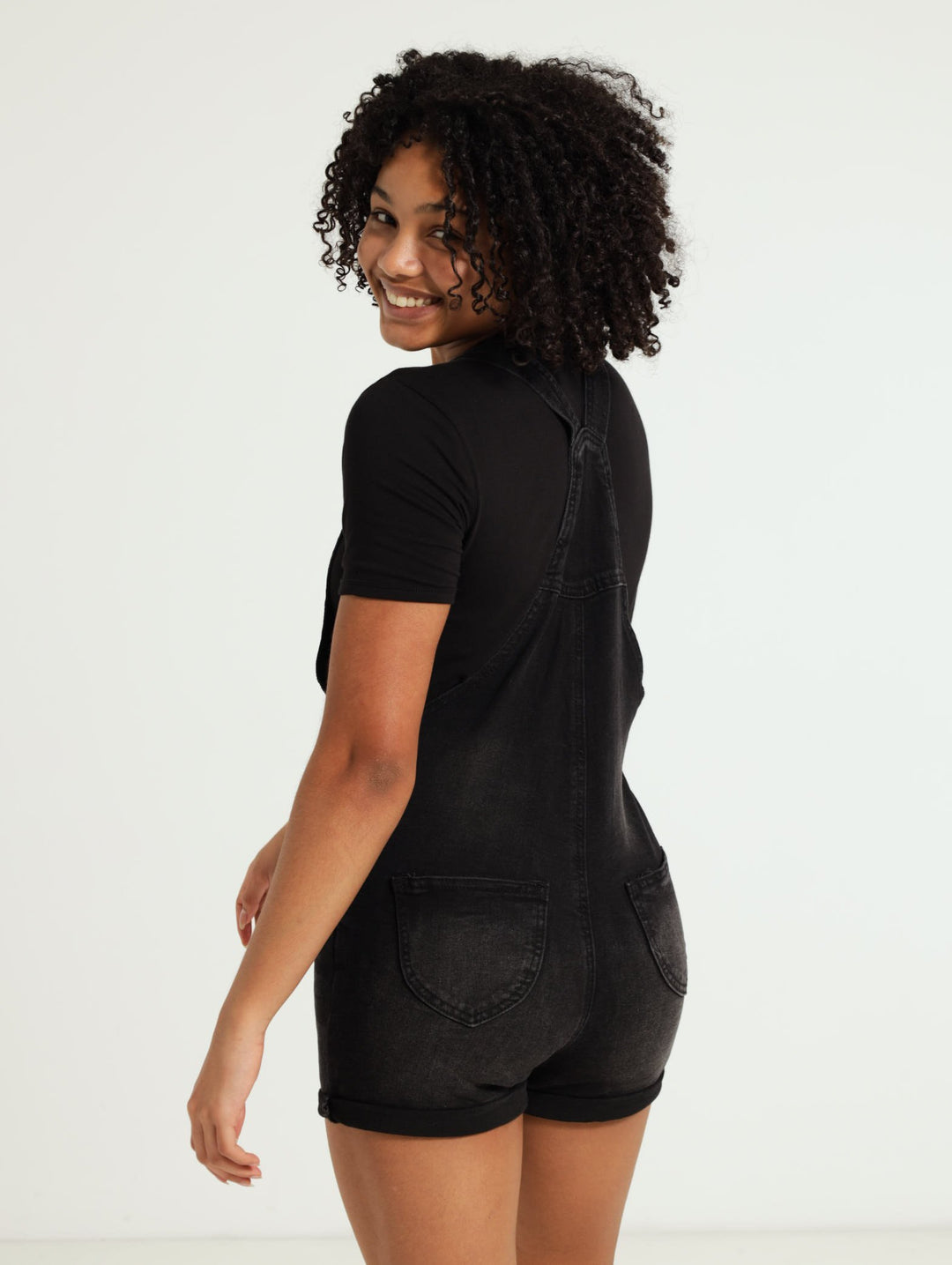 Girls Denim Dungaree - Black