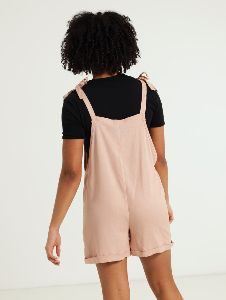 Girls Linen Dungaree - Blush