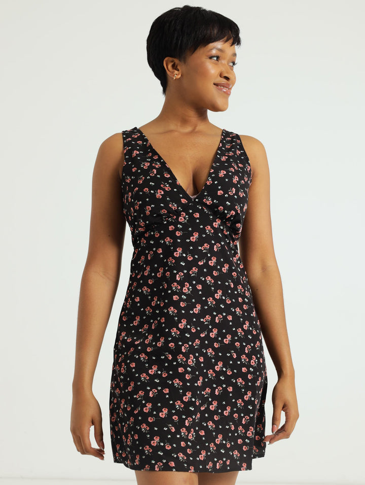 Ditsy Floral Skater Dress - Black