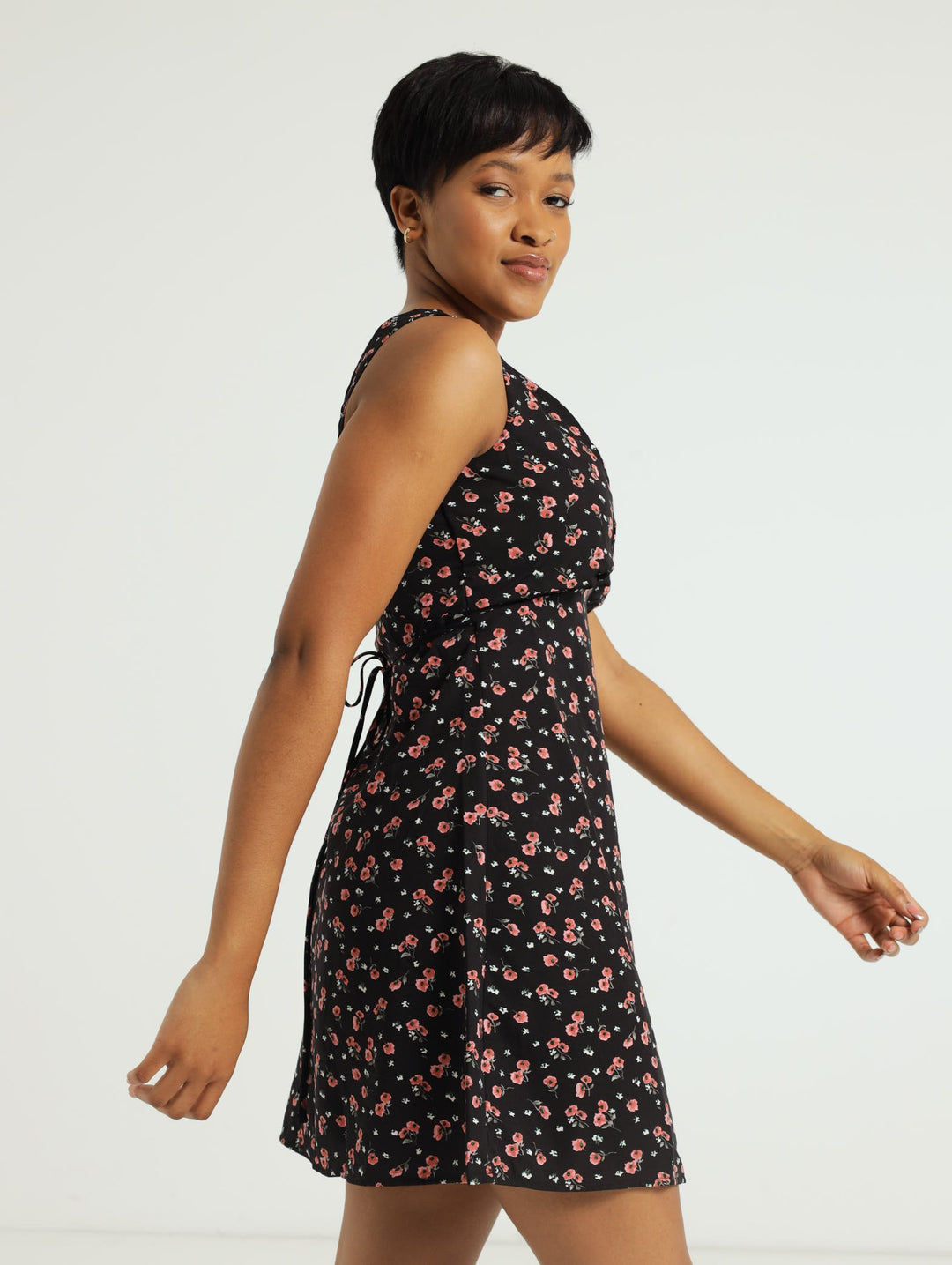 Ditsy Floral Skater Dress - Black