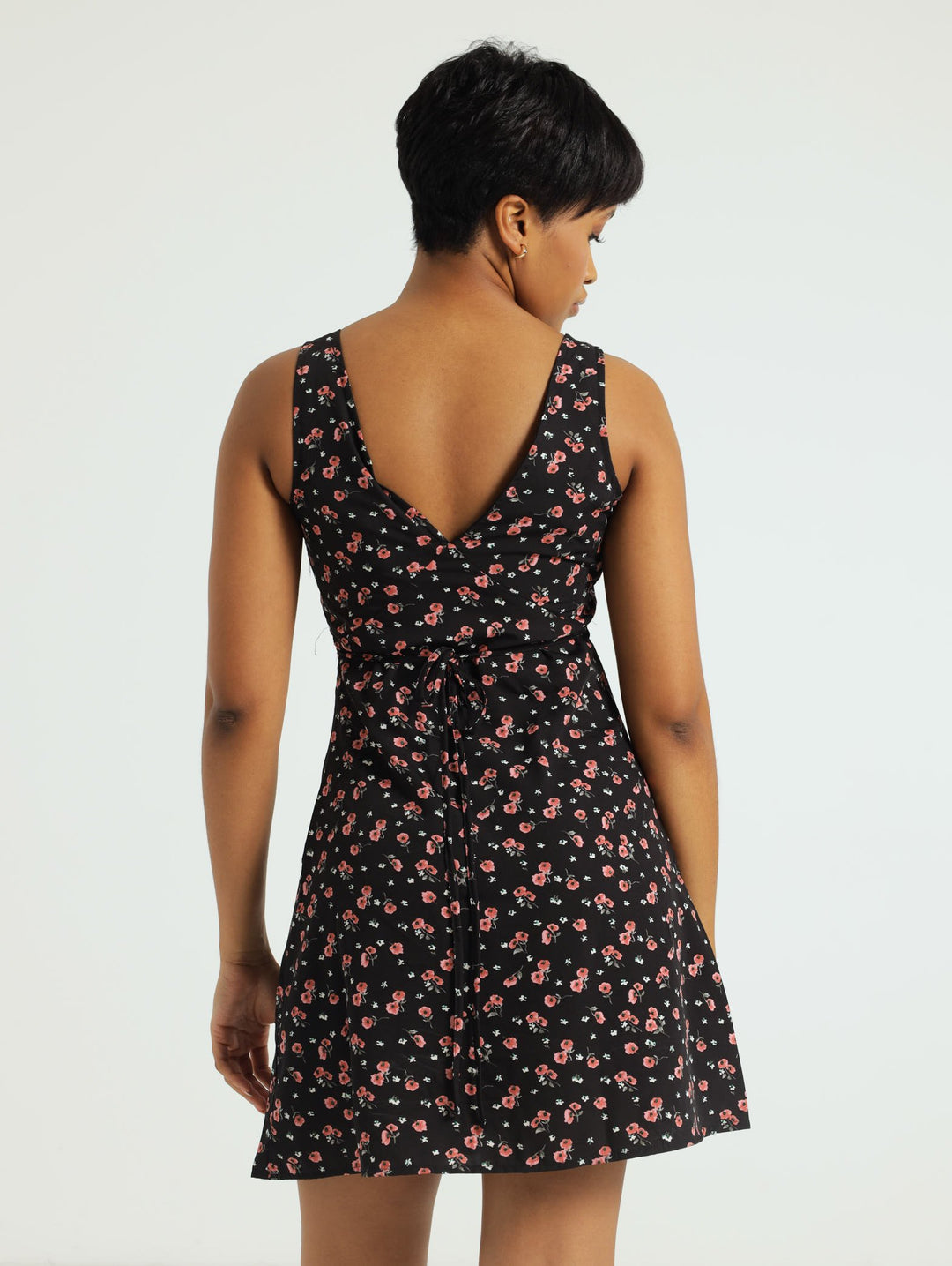 Ditsy Floral Skater Dress - Black