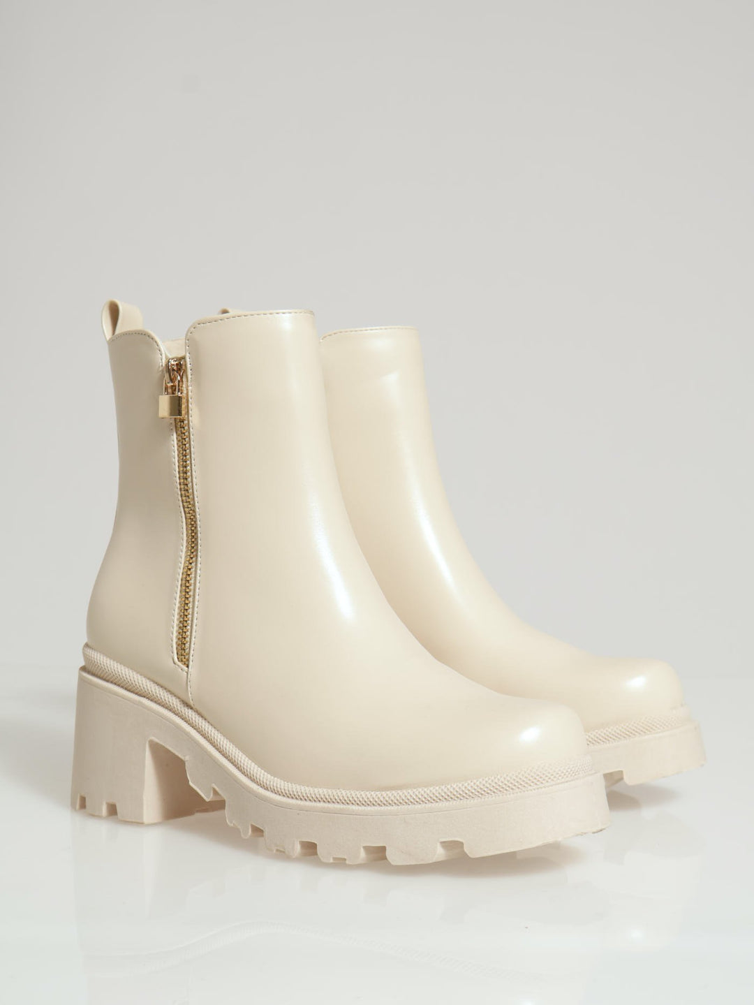 Plain Chunky Heeled Chelsea Boot - Stone