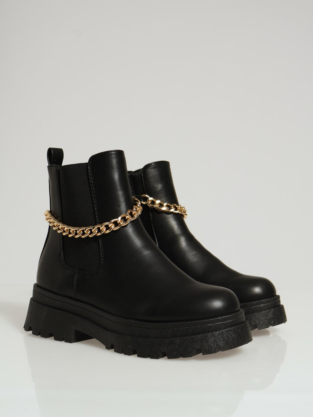 Ladies Chunky Chain Trim Chelsea Boot Black – Edgars