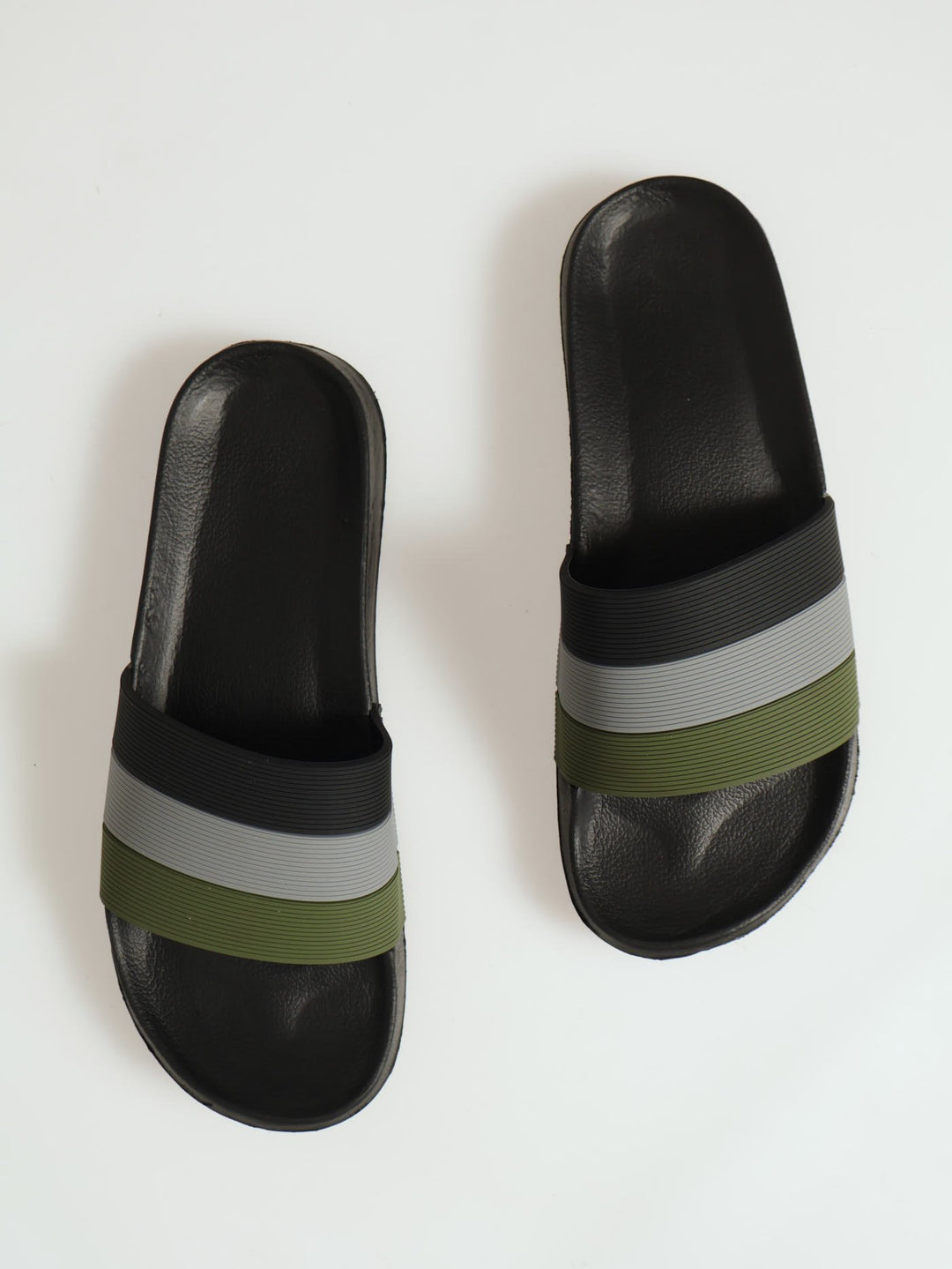 Rubber Upper Stripe Colour Block Pool Slide - Black