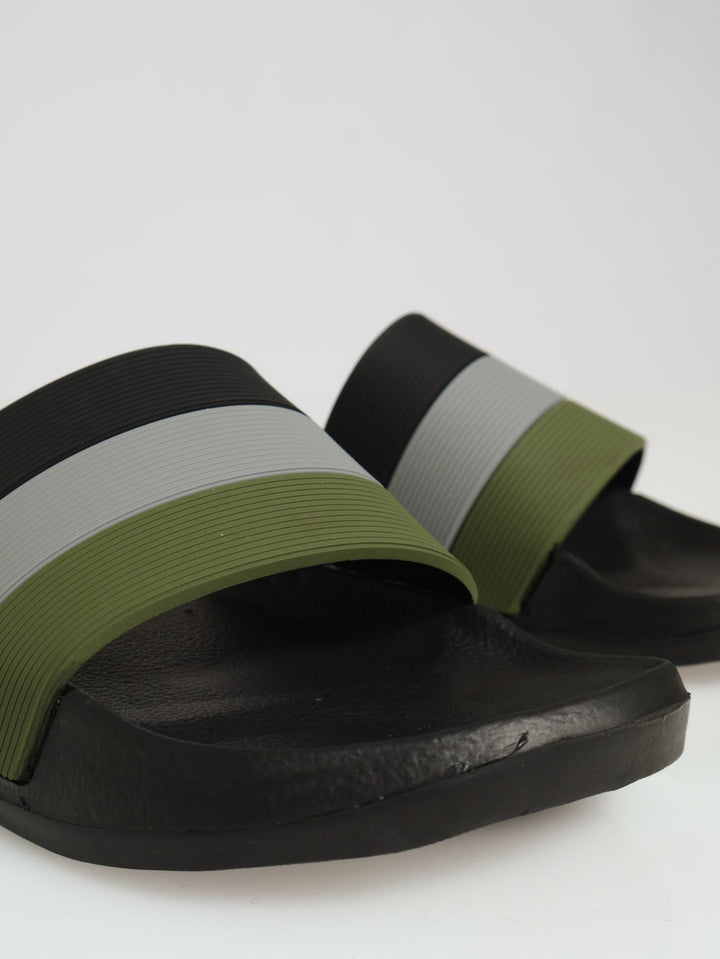 Rubber Upper Stripe Colour Block Pool Slide - Black
