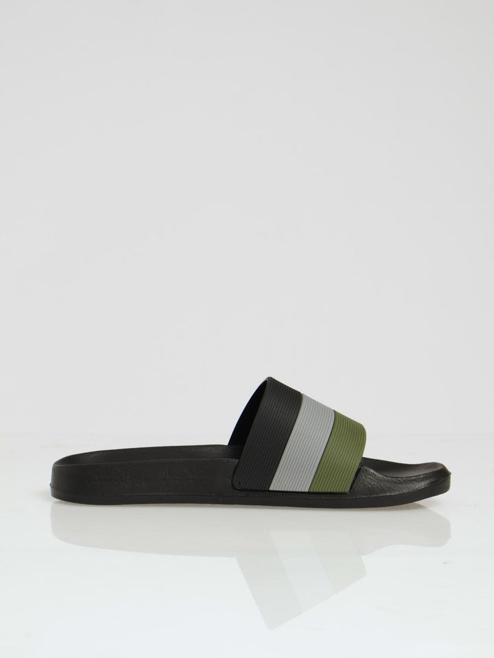 Rubber Upper Stripe Colour Block Pool Slide - Black