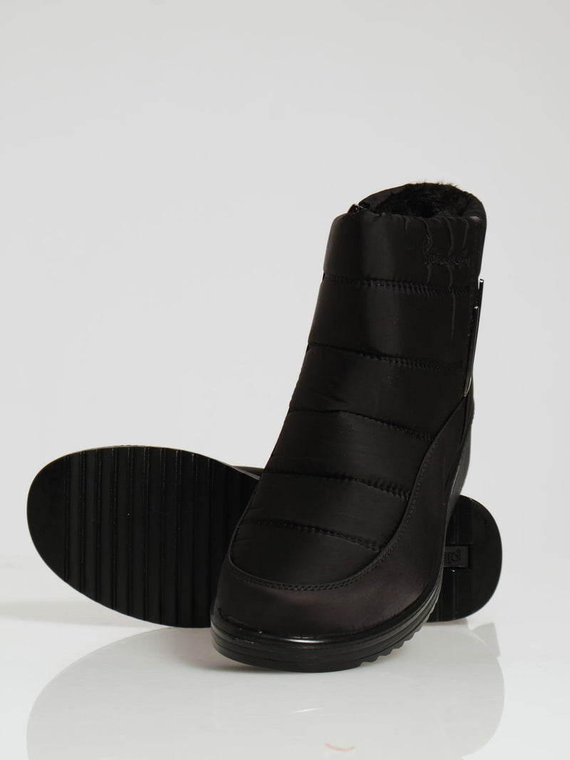 Panelled Nylon Fur Ankle Boot With Pu Detail - Black