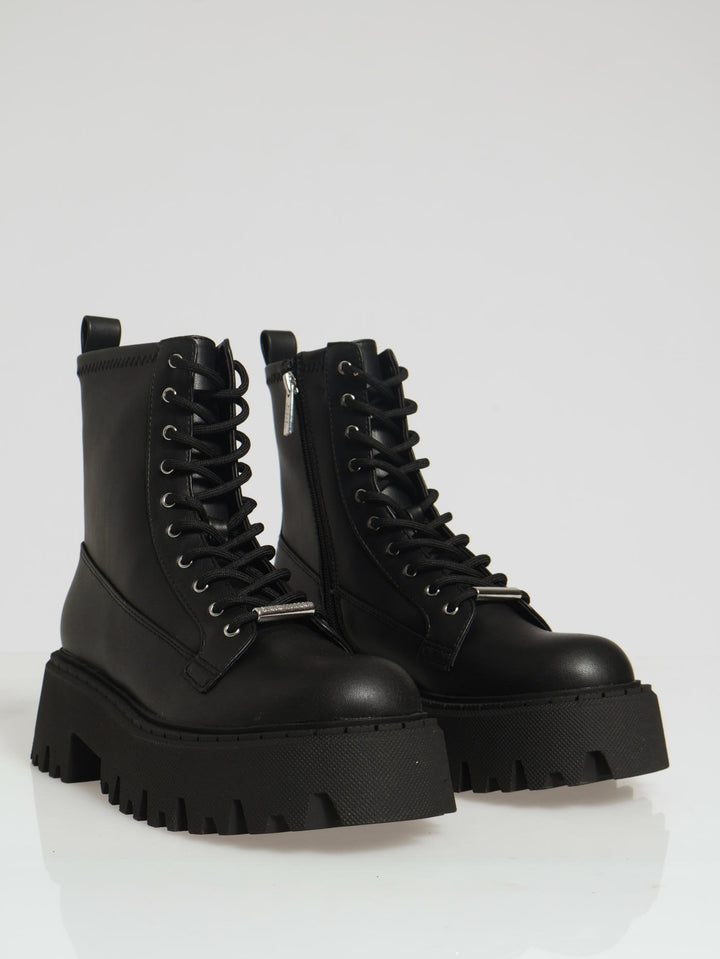 Over-Ride Lace Up Chunky Boot - Black